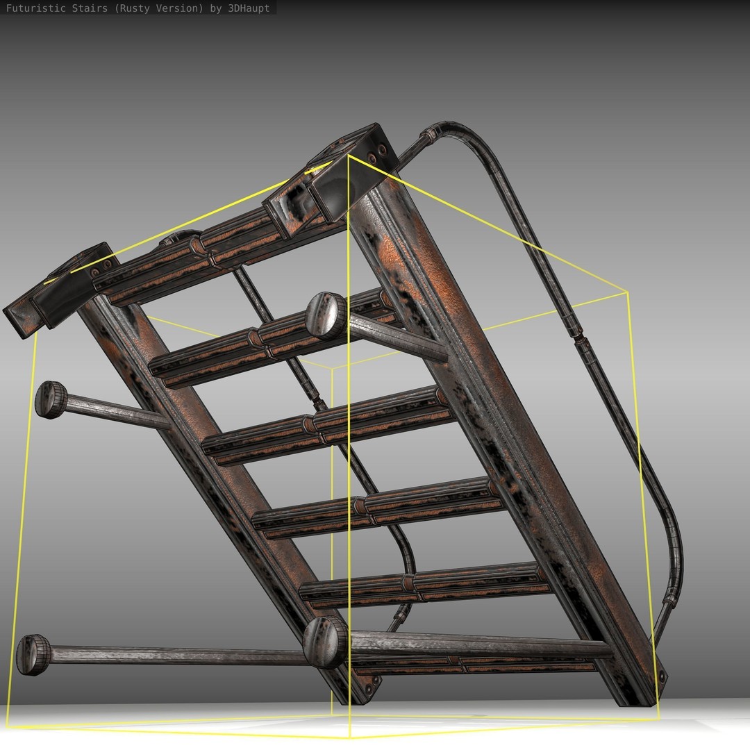 Futuristic Stairs 3D Model – Low Poly Rusty Texture, FBX & OBJ - View 22