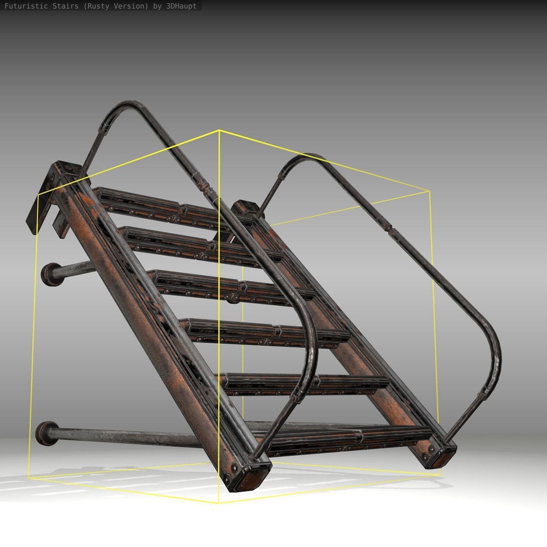 Futuristic Stairs 3D Model – Low Poly Rusty Texture, FBX & OBJ - View 23