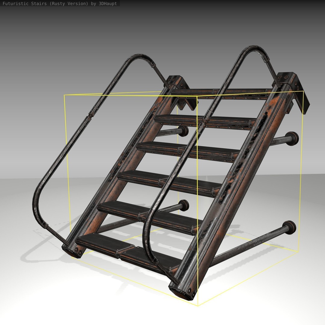 Futuristic Stairs 3D Model – Low Poly Rusty Texture, FBX & OBJ - View 24