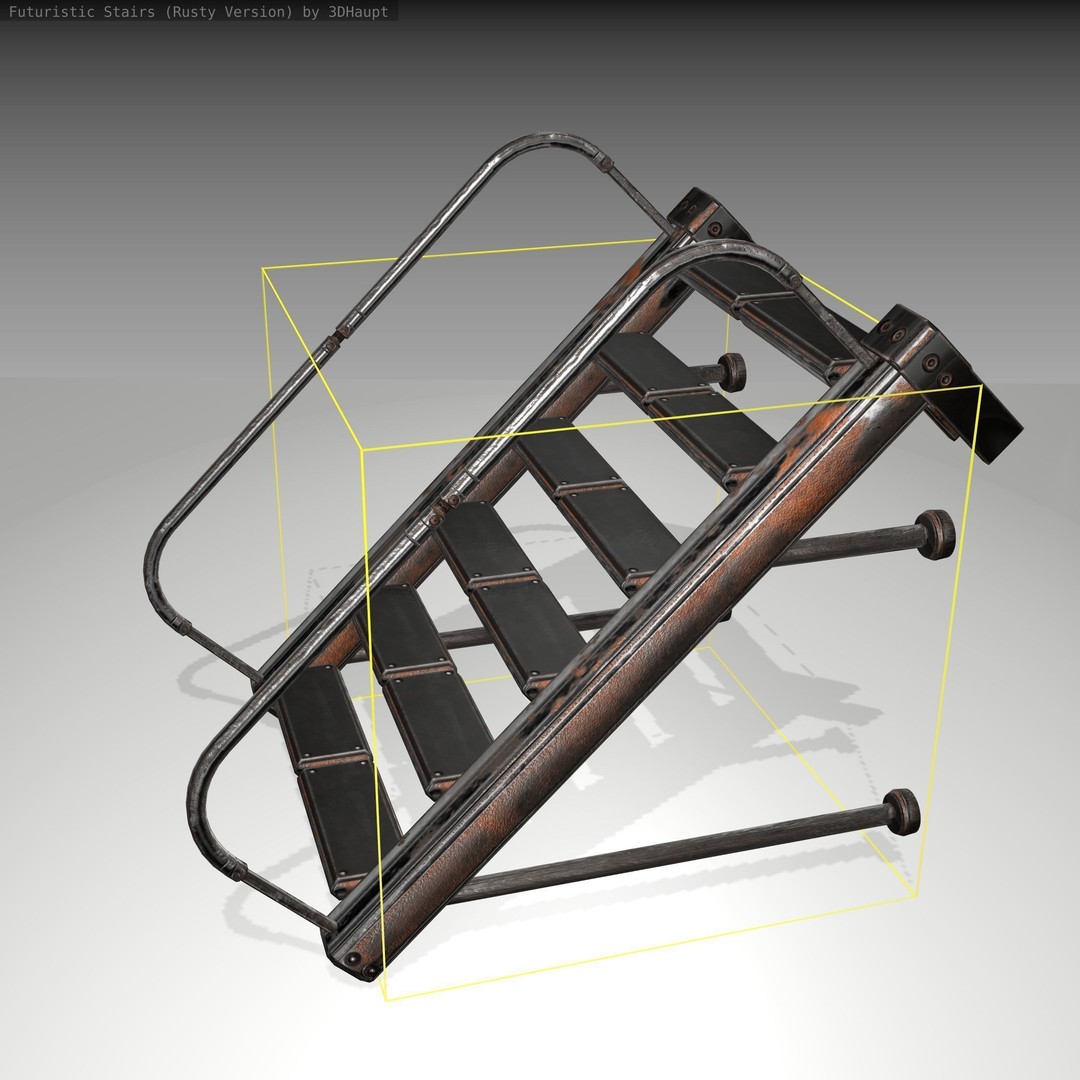 Futuristic Stairs 3D Model – Low Poly Rusty Texture, FBX & OBJ - View 25