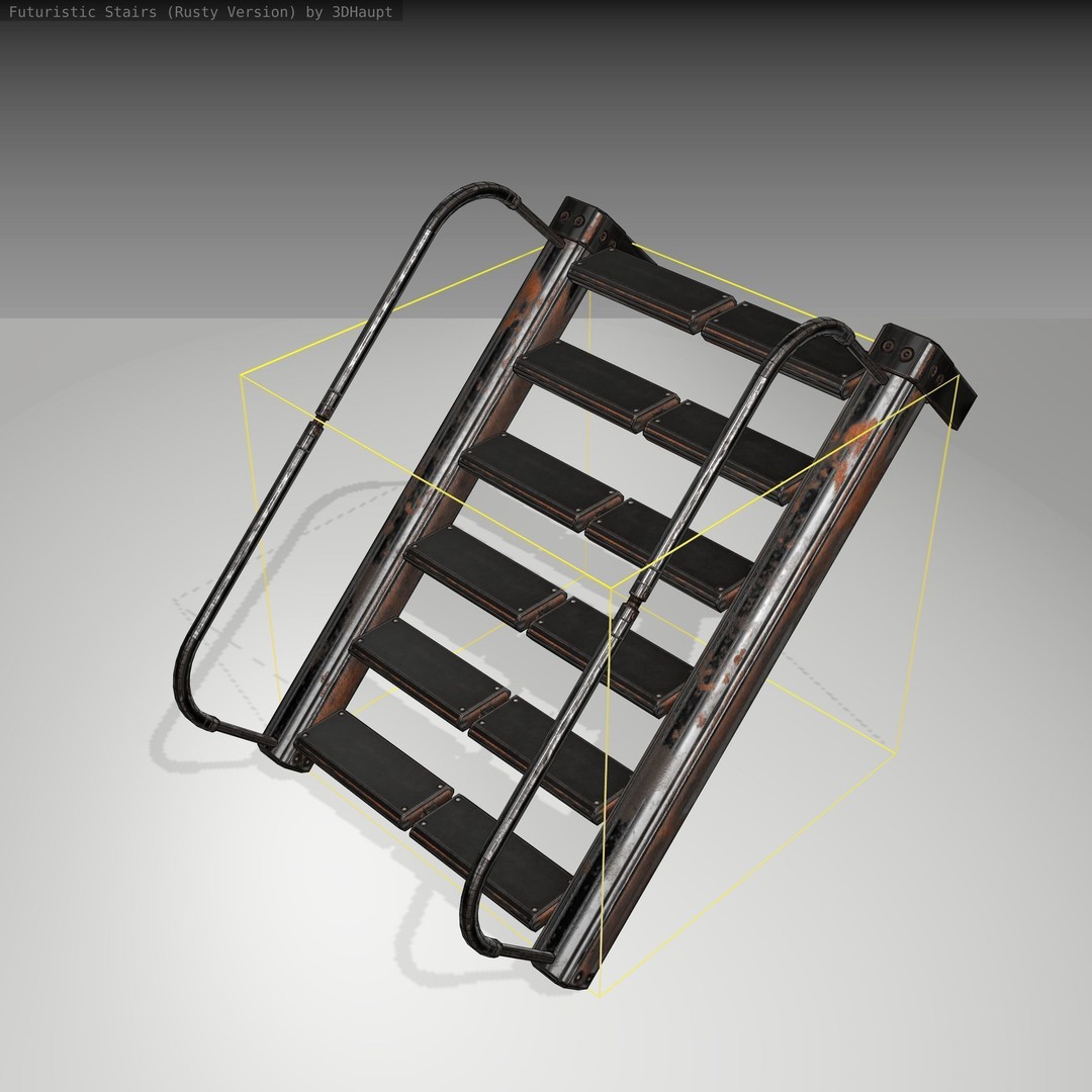Futuristic Stairs 3D Model – Low Poly Rusty Texture, FBX & OBJ - View 26