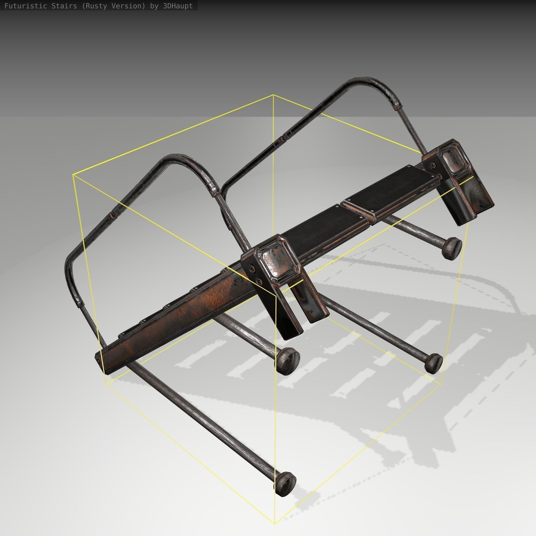 Futuristic Stairs 3D Model – Low Poly Rusty Texture, FBX & OBJ - View 3