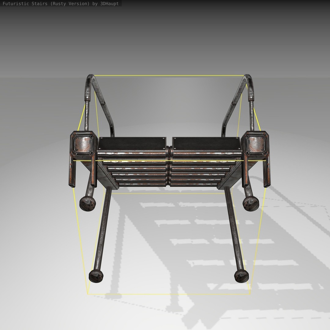 Futuristic Stairs 3D Model – Low Poly Rusty Texture, FBX & OBJ - View 4