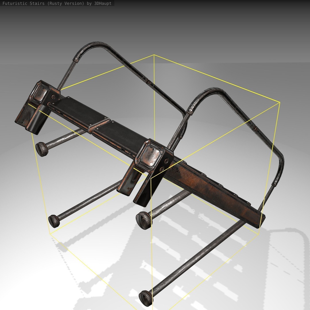 Futuristic Stairs 3D Model – Low Poly Rusty Texture, FBX & OBJ - View 5