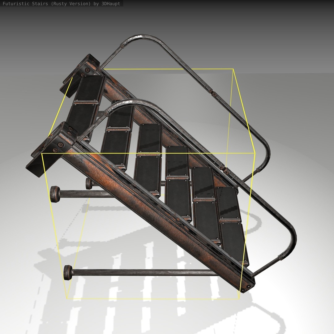 Futuristic Stairs 3D Model – Low Poly Rusty Texture, FBX & OBJ - View 6