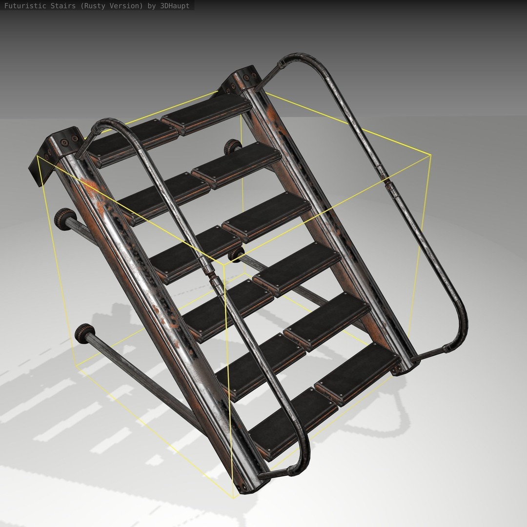 Futuristic Stairs 3D Model – Low Poly Rusty Texture, FBX & OBJ - View 7