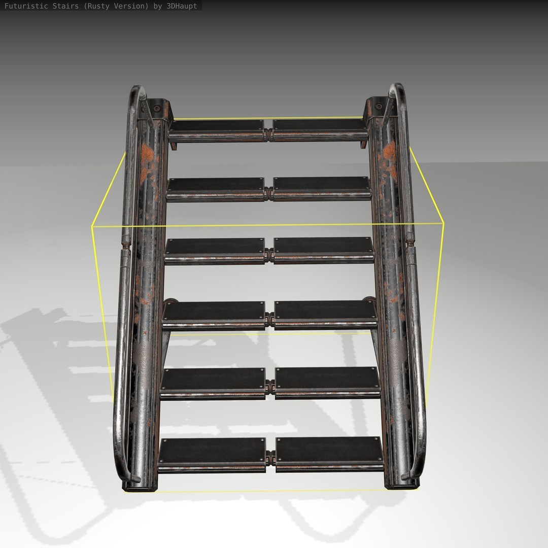 Futuristic Stairs 3D Model – Low Poly Rusty Texture, FBX & OBJ - View 8