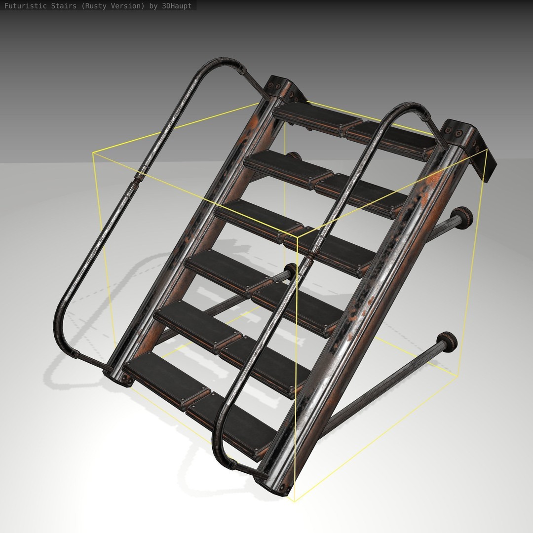 Futuristic Stairs 3D Model – Low Poly Rusty Texture, FBX & OBJ - View 9