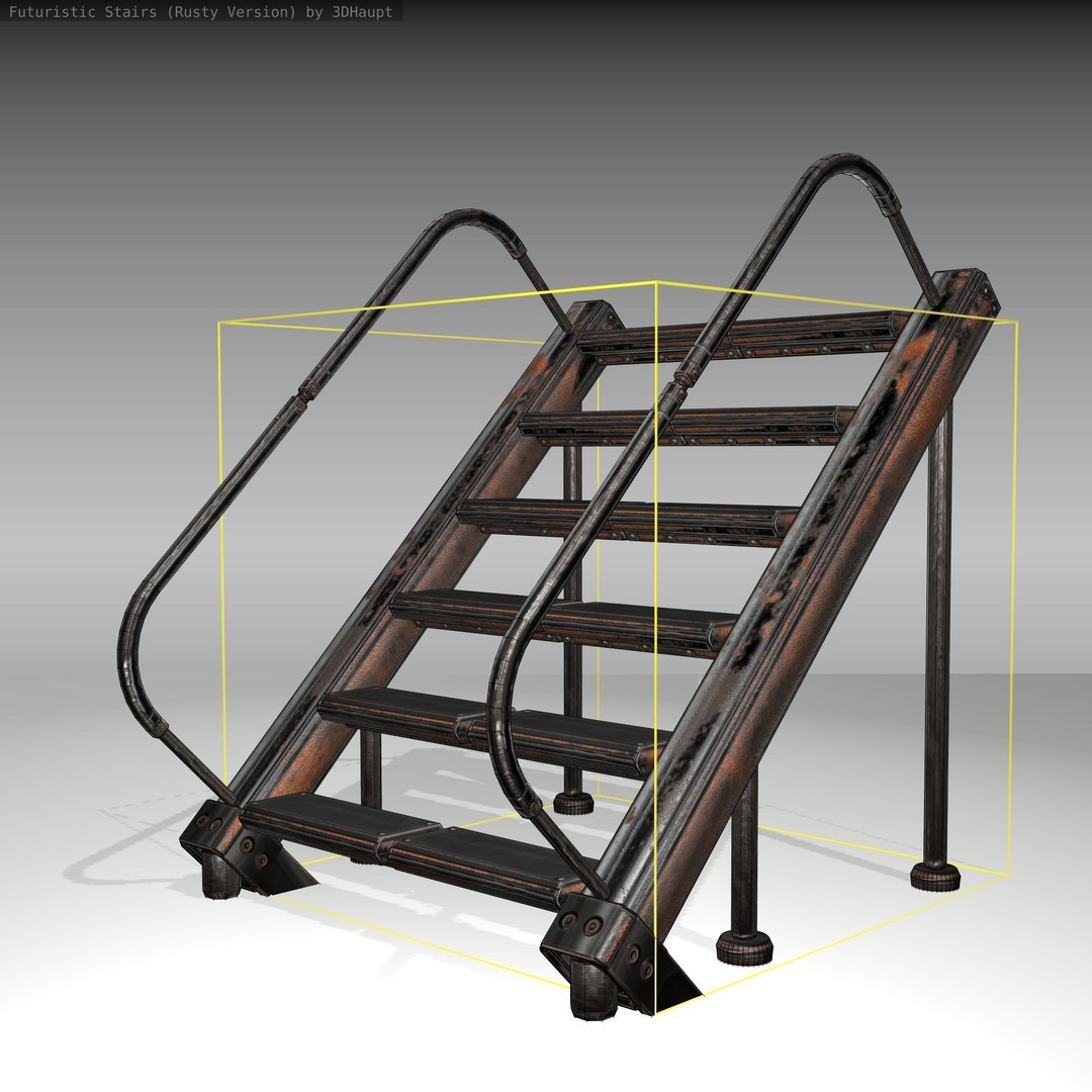 Futuristic Stairs 3D Model – Low Poly Rusty Textured Asset, FBX - View 10