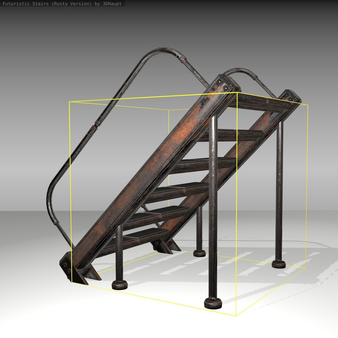 Futuristic Stairs 3D Model – Low Poly Rusty Textured Asset, FBX - View 11
