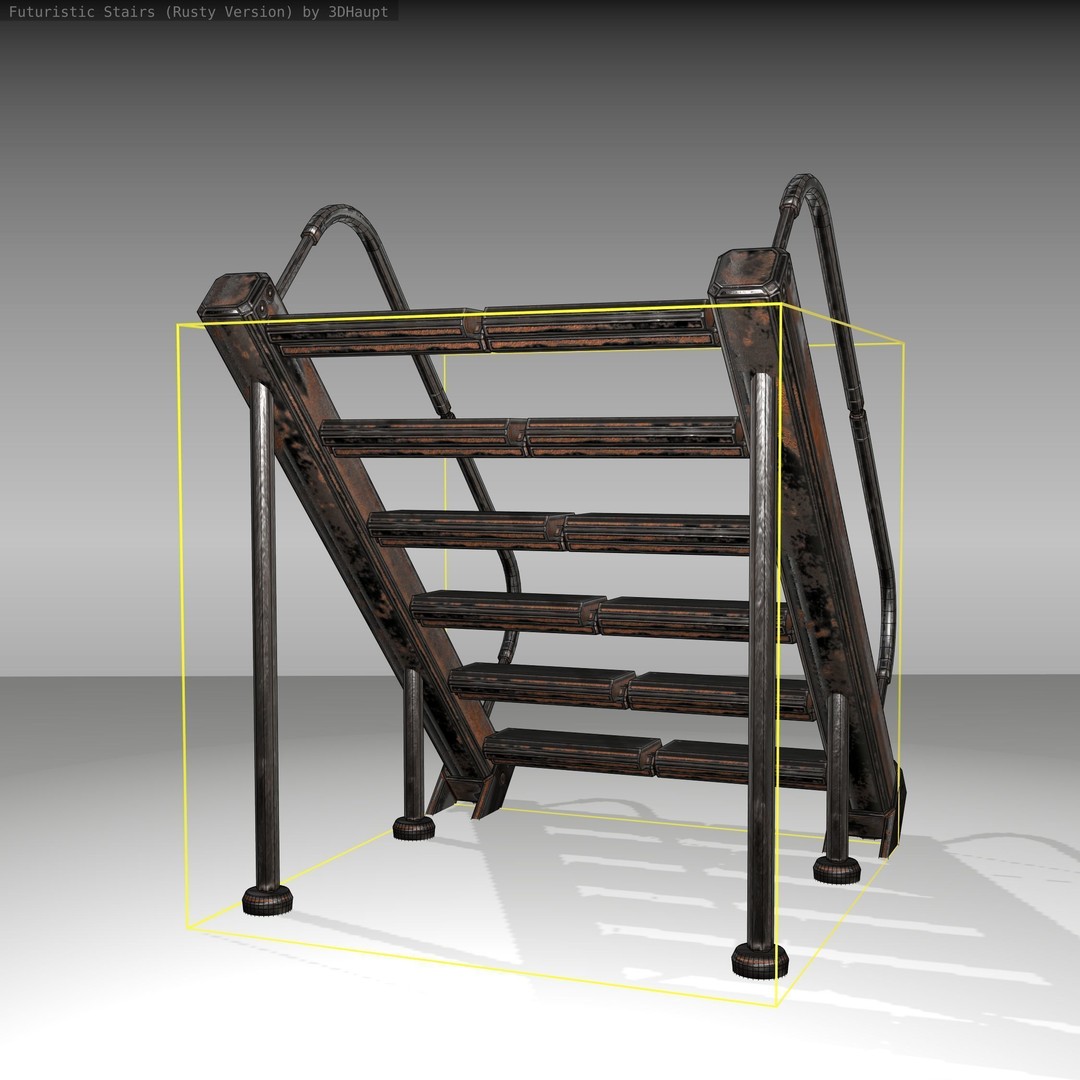 Futuristic Stairs 3D Model – Low Poly Rusty Textured Asset, FBX - View 12
