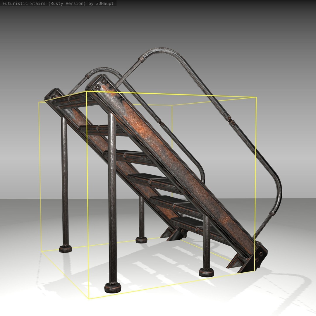 Futuristic Stairs 3D Model – Low Poly Rusty Textured Asset, FBX - View 13