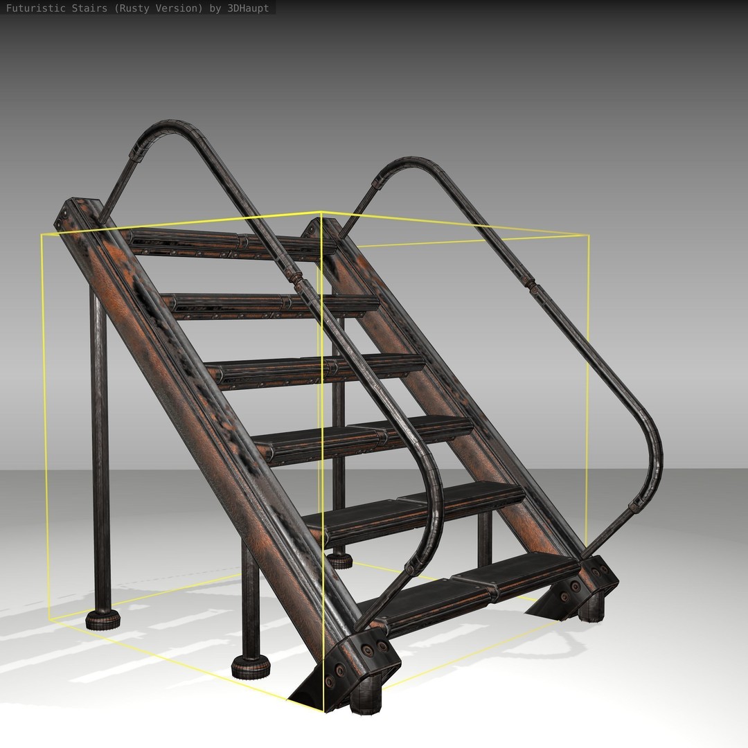 Futuristic Stairs 3D Model – Low Poly Rusty Textured Asset, FBX - View 14