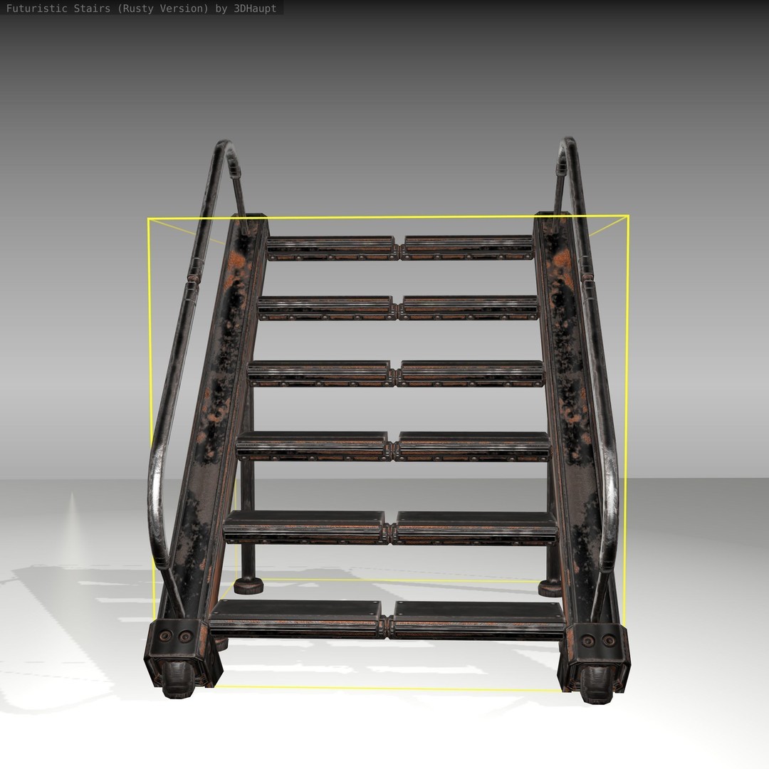 Futuristic Stairs 3D Model – Low Poly Rusty Textured Asset, FBX - View 15
