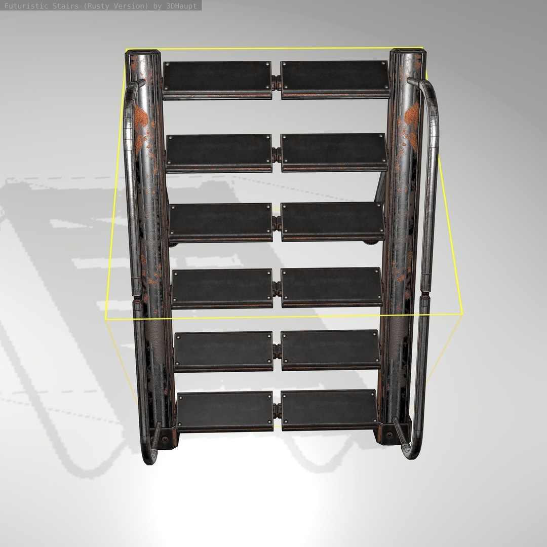 Futuristic Stairs 3D Model – Low Poly Rusty Textured Asset, FBX - View 16