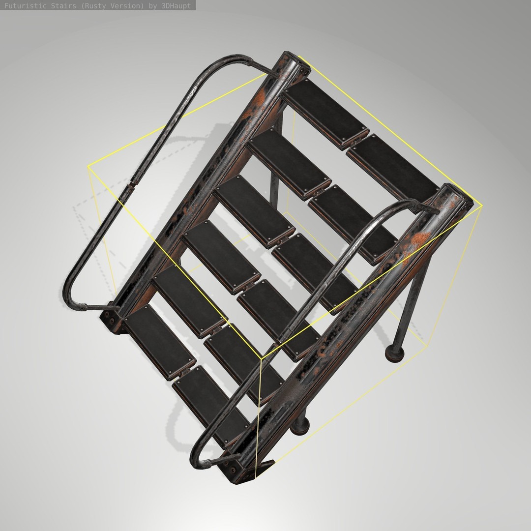 Futuristic Stairs 3D Model – Low Poly Rusty Textured Asset, FBX - View 17