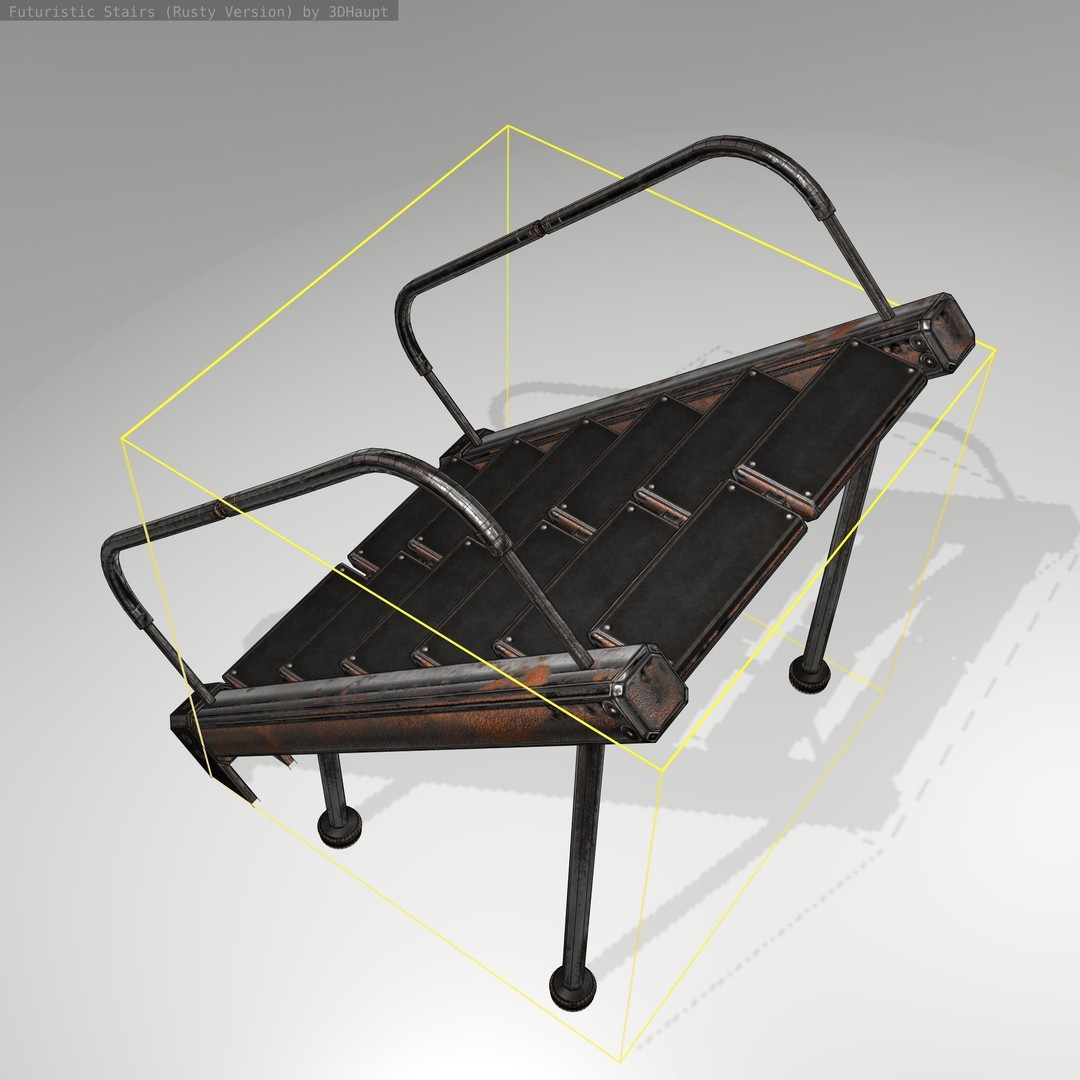 Futuristic Stairs 3D Model – Low Poly Rusty Textured Asset, FBX - View 18
