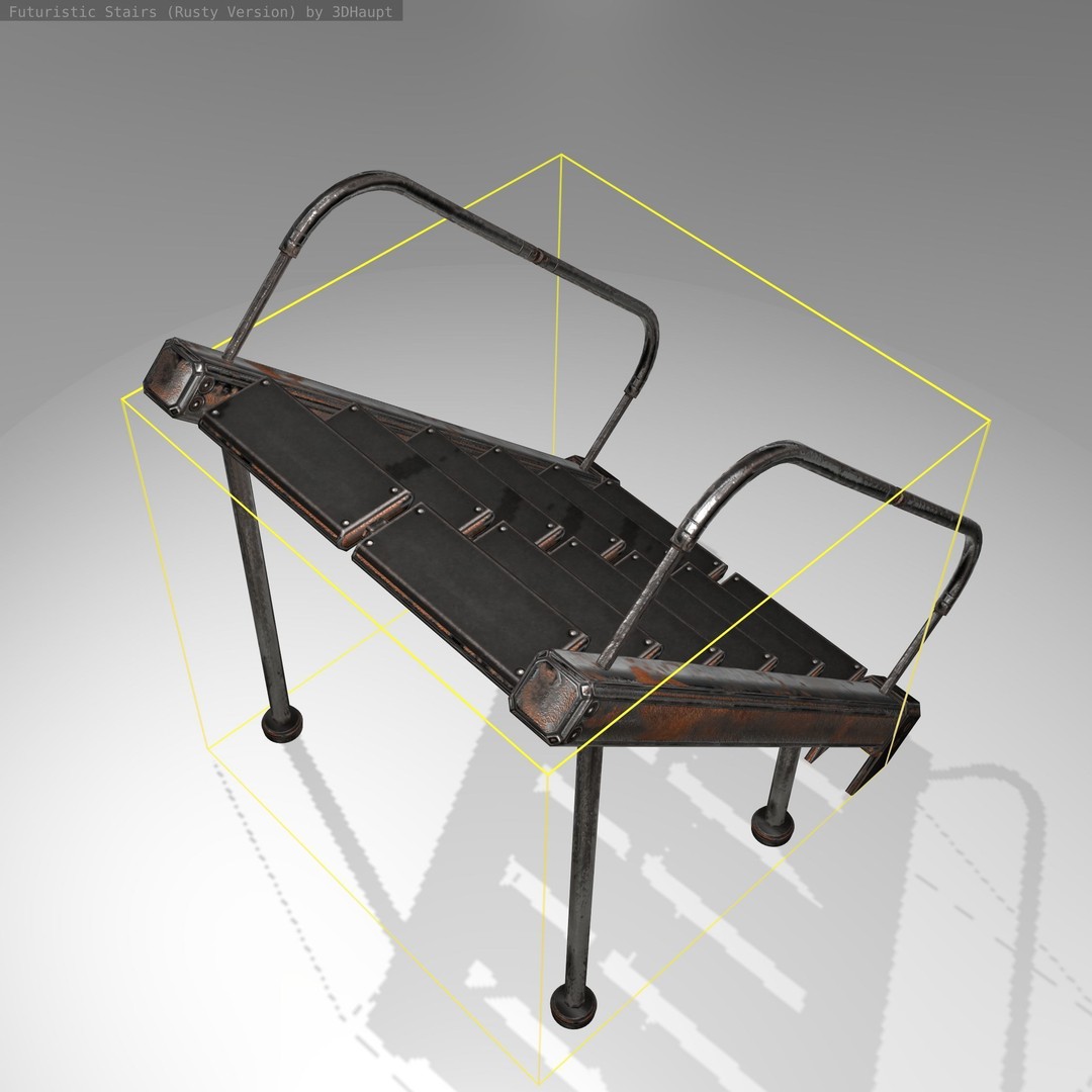 Futuristic Stairs 3D Model – Low Poly Rusty Textured Asset, FBX - View 19