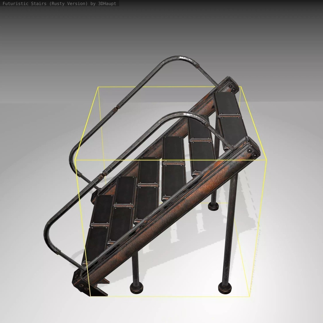Futuristic Stairs 3D Model – Low Poly Rusty Textured Asset, FBX - View 2