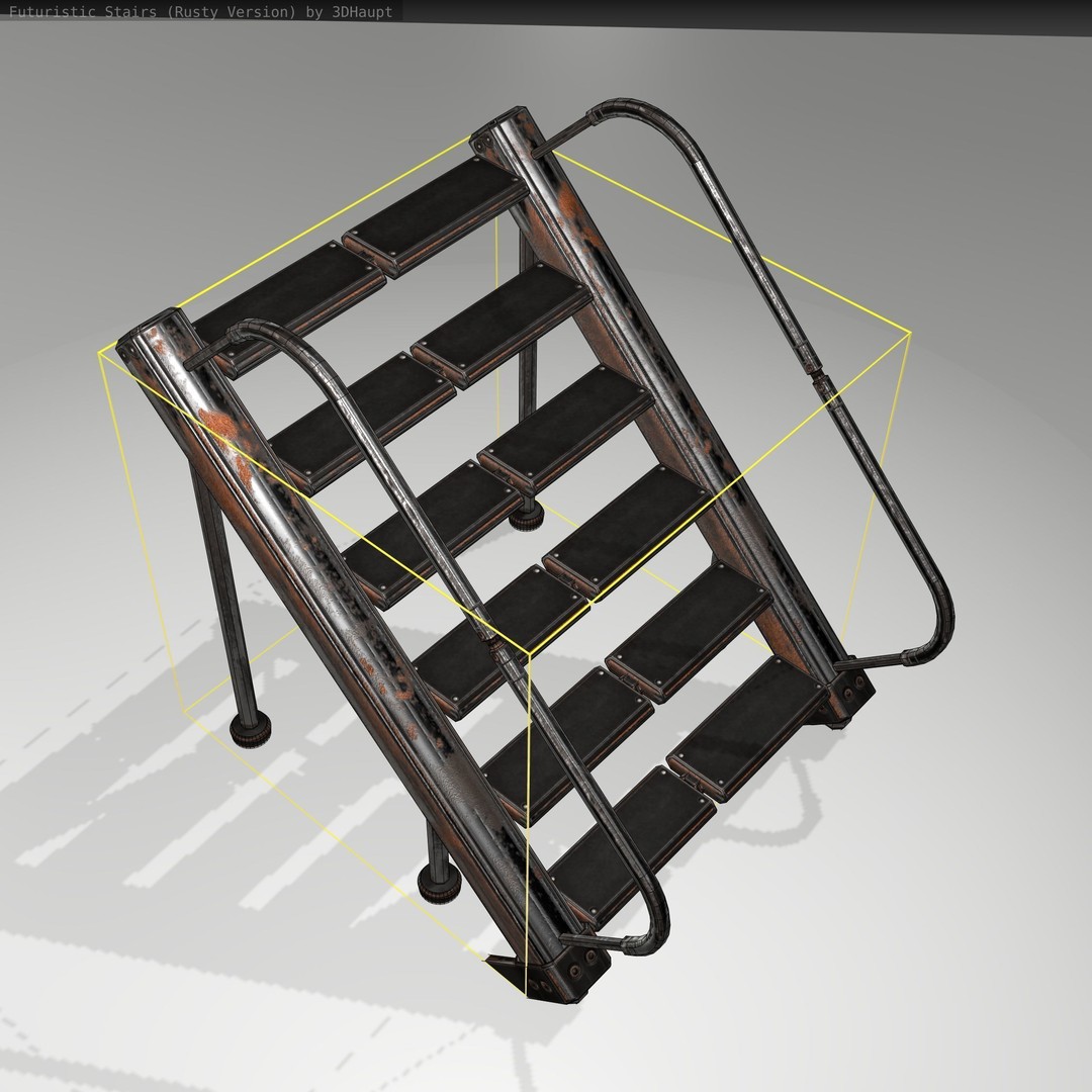 Futuristic Stairs 3D Model – Low Poly Rusty Textured Asset, FBX - View 20