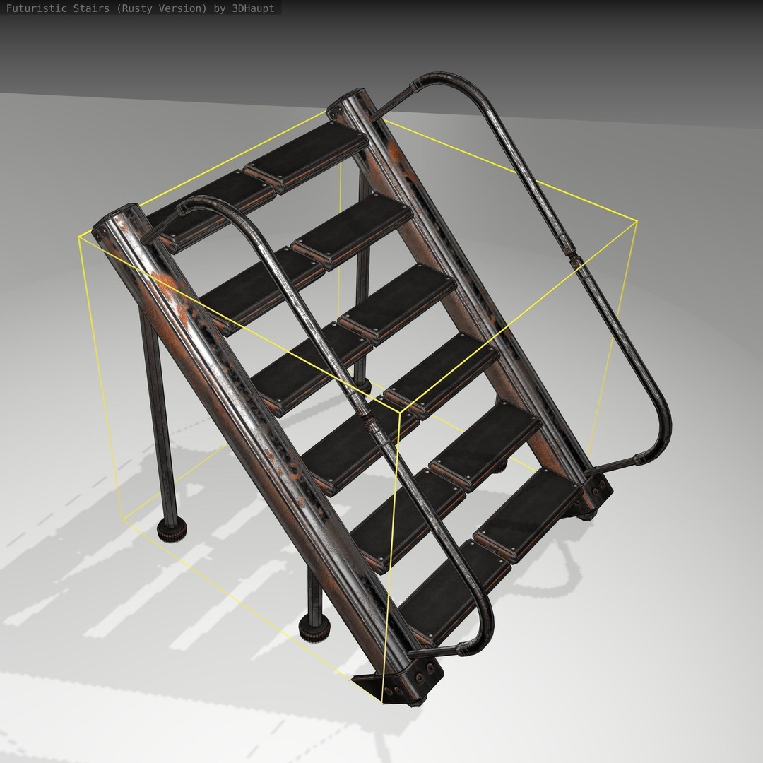 Futuristic Stairs 3D Model – Low Poly Rusty Textured Asset, FBX - View 21
