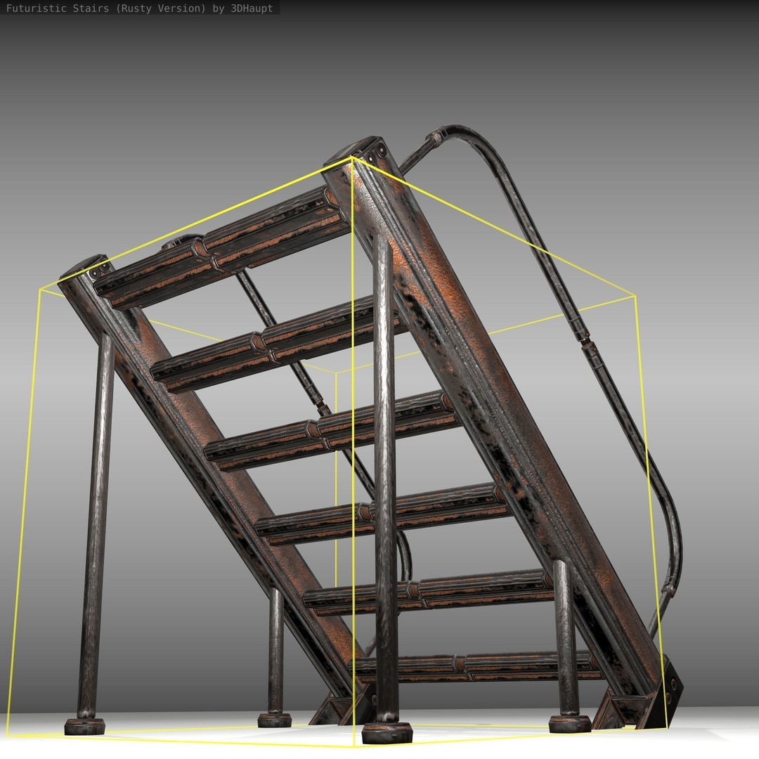 Futuristic Stairs 3D Model – Low Poly Rusty Textured Asset, FBX - View 22