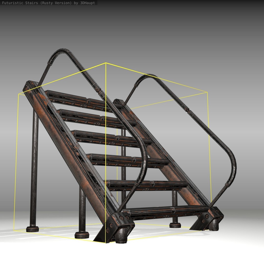 Futuristic Stairs 3D Model – Low Poly Rusty Textured Asset, FBX - View 23