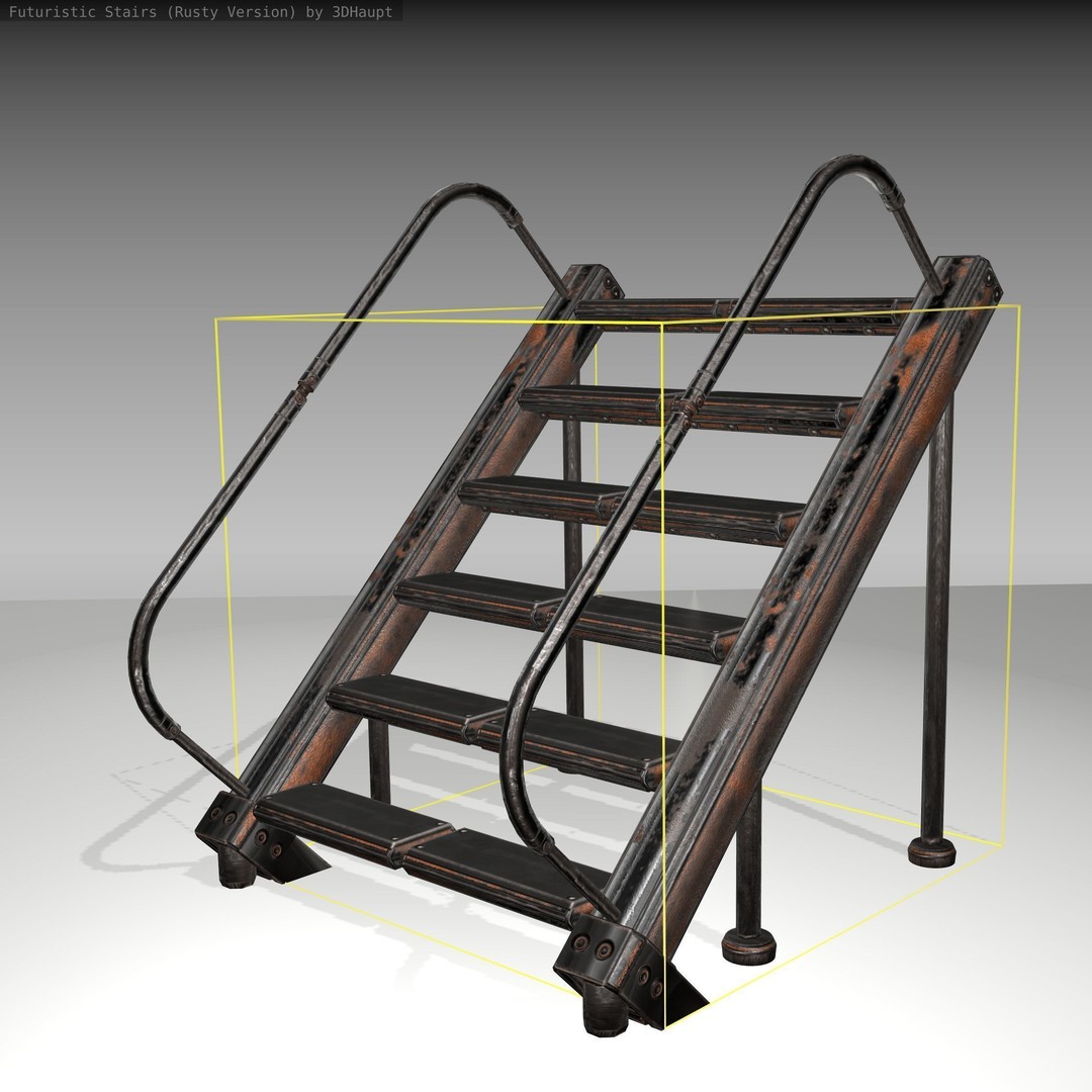 Futuristic Stairs 3D Model – Low Poly Rusty Textured Asset, FBX - View 24