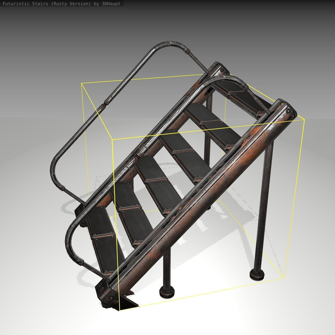 Futuristic Stairs 3D Model – Low Poly Rusty Textured Asset, FBX - View 25