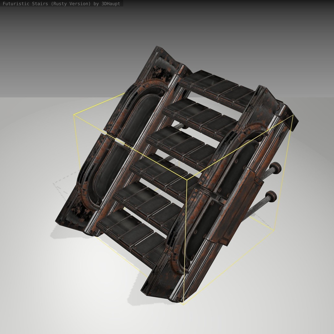 Futuristic Stairs 3D Model – Low Poly Rusty Textured Asset, FBX - View 26
