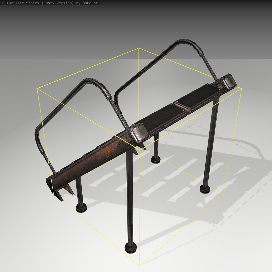 Futuristic Stairs 3D Model – Low Poly Rusty Textured Asset, FBX - View 3