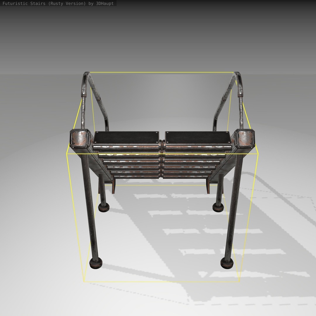 Futuristic Stairs 3D Model – Low Poly Rusty Textured Asset, FBX - View 4