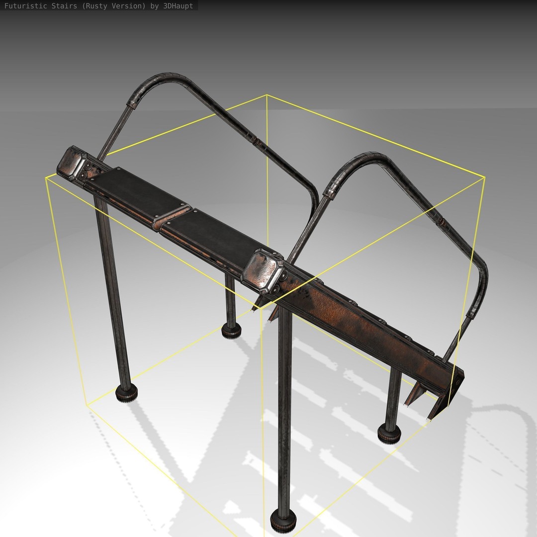Futuristic Stairs 3D Model – Low Poly Rusty Textured Asset, FBX - View 5