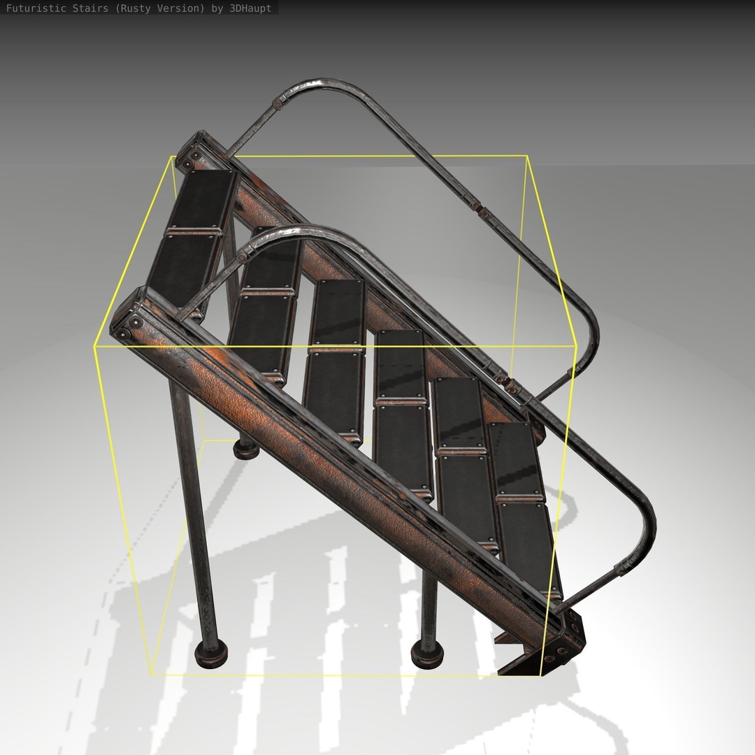 Futuristic Stairs 3D Model – Low Poly Rusty Textured Asset, FBX - View 6
