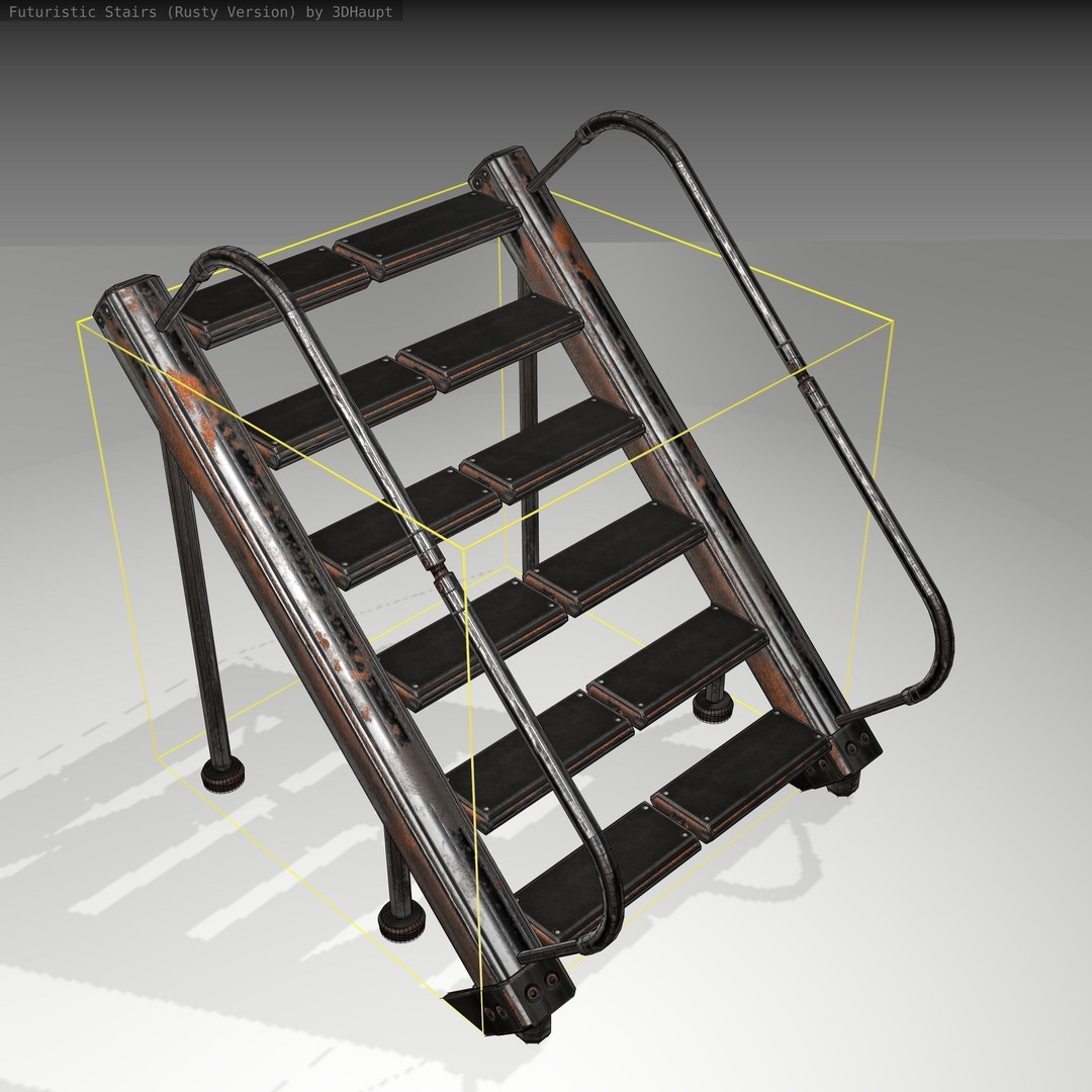 Futuristic Stairs 3D Model – Low Poly Rusty Textured Asset, FBX - View 7