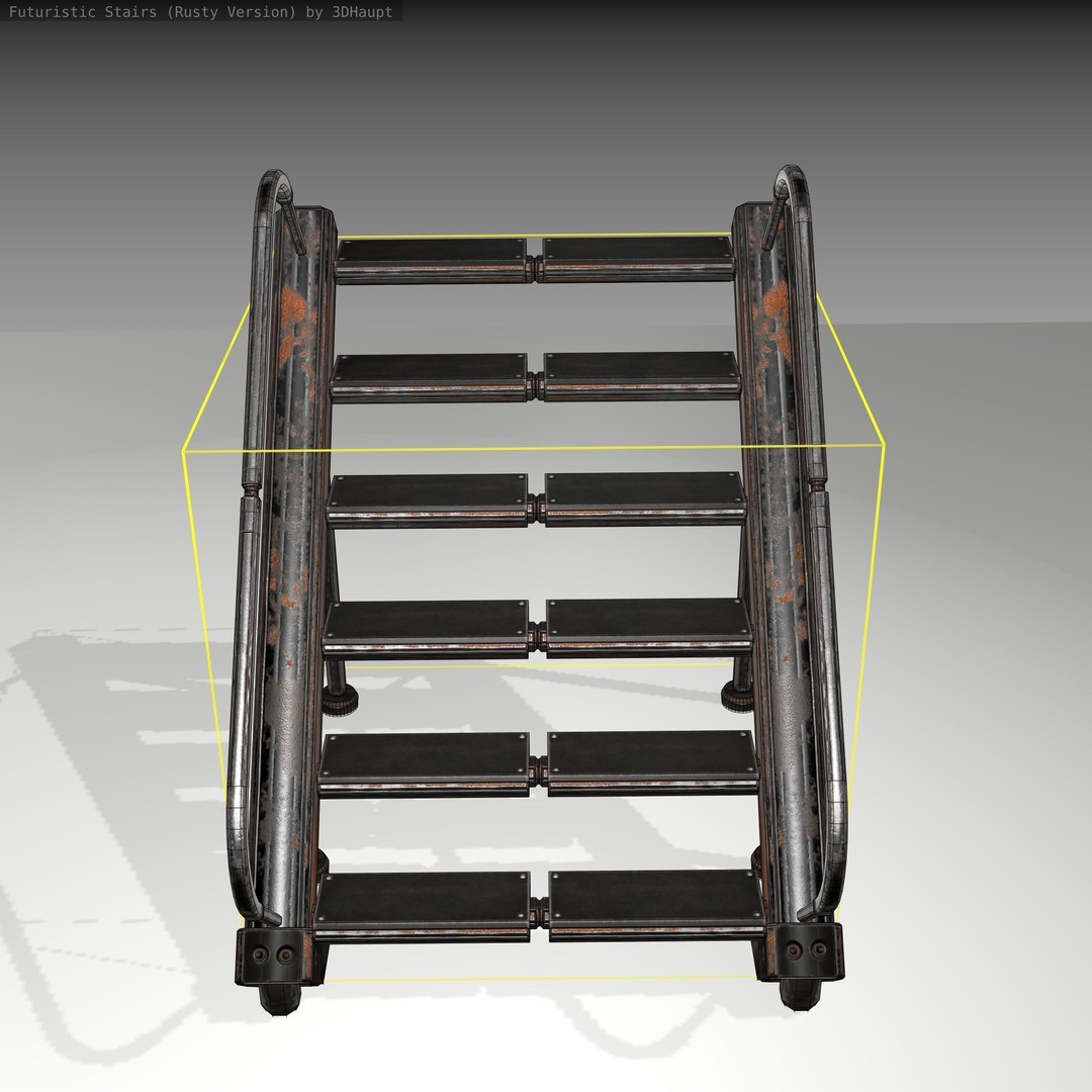 Futuristic Stairs 3D Model – Low Poly Rusty Textured Asset, FBX - View 8
