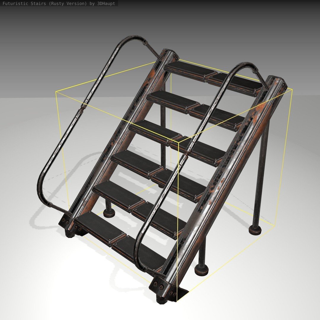 Futuristic Stairs 3D Model – Low Poly Rusty Textured Asset, FBX - View 9