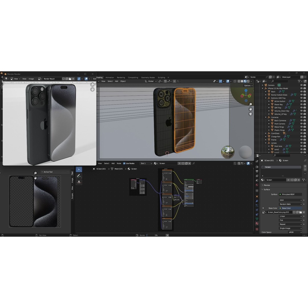 Apple iPhone 15 Pro Max 3D Model – Low Poly PBR Asset, FBX, OBJ, Blender - View 26