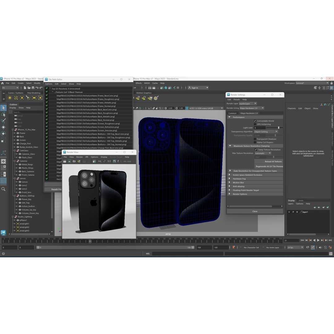 Apple iPhone 15 Pro Max 3D Model – Low Poly PBR Asset, FBX, OBJ, Blender - View 28