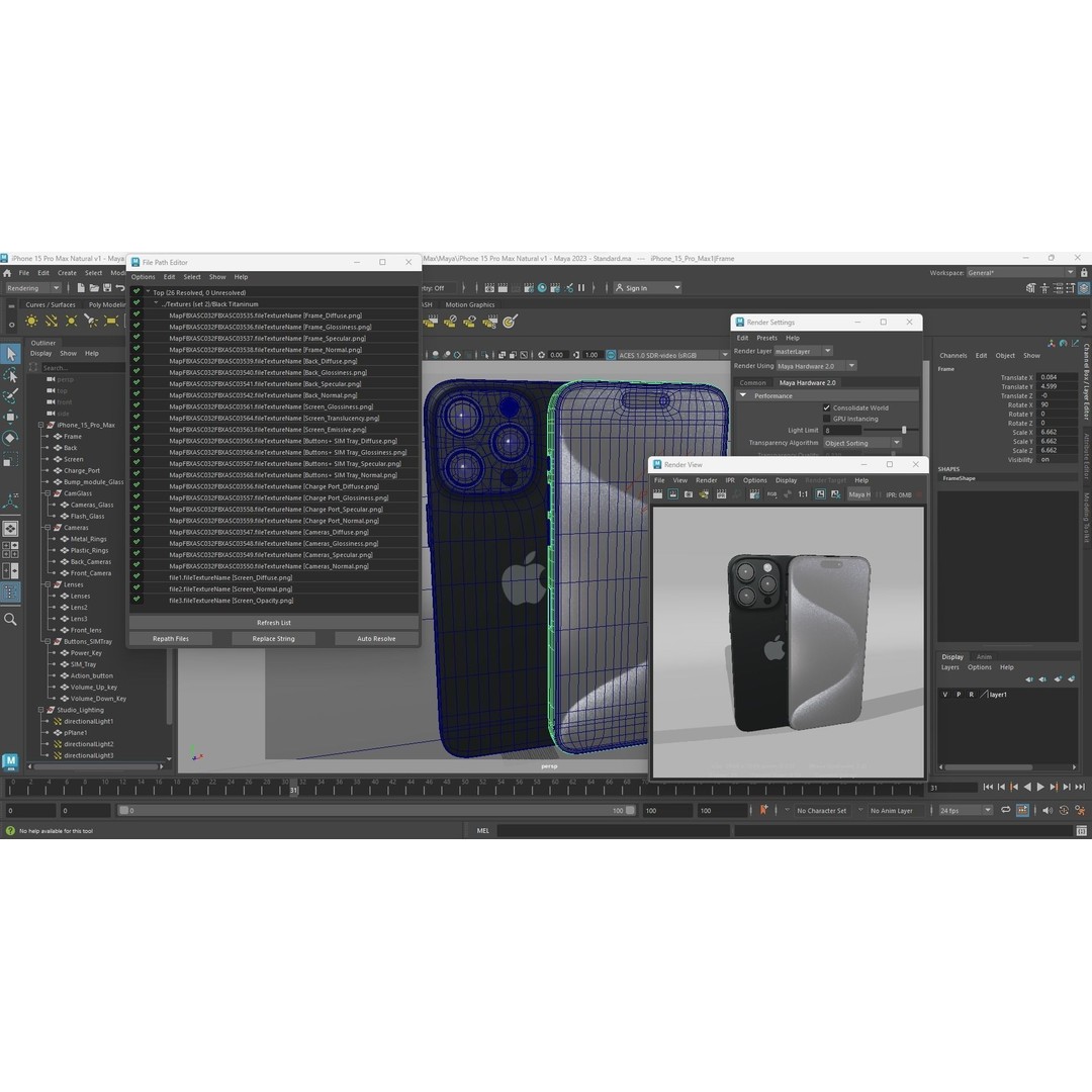 Apple iPhone 15 Pro Max 3D Model – Low Poly PBR Asset, FBX, OBJ, Blender - View 29