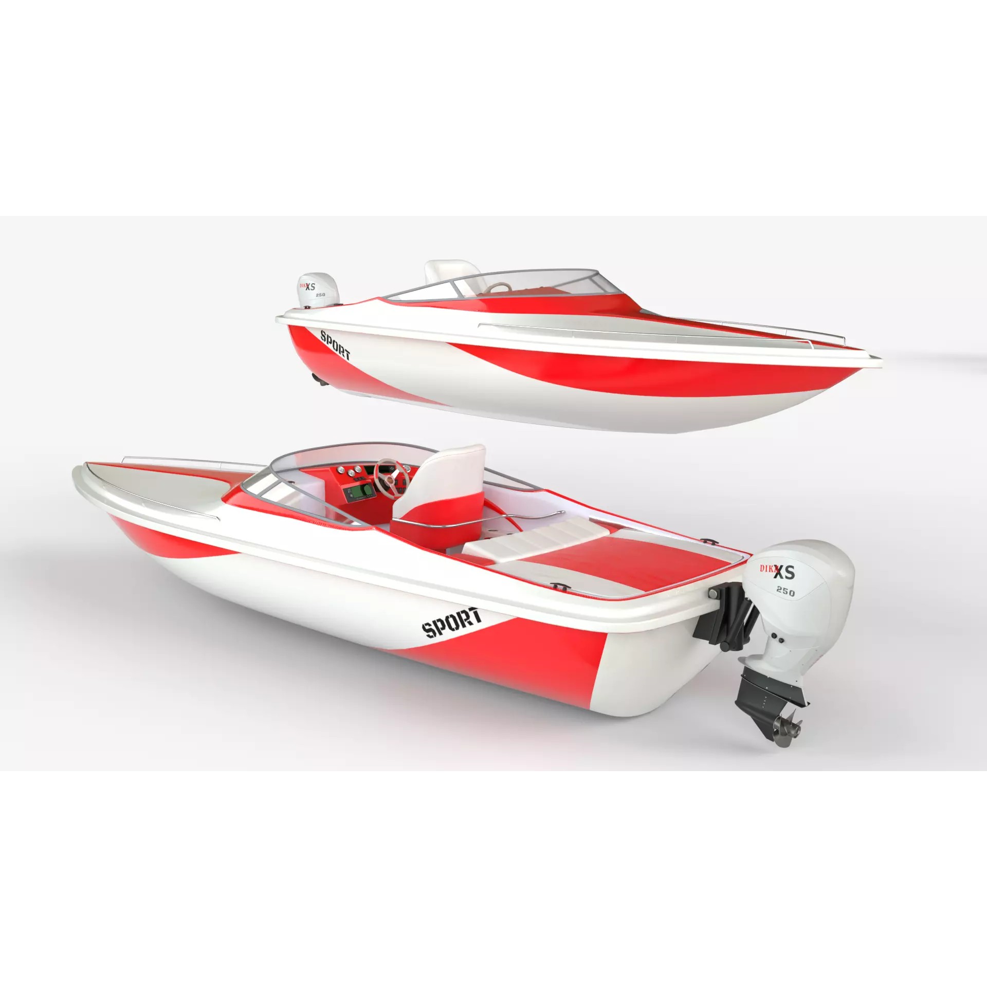 White Red Speedboat - Luxury Game-Ready 3D Model - View 2