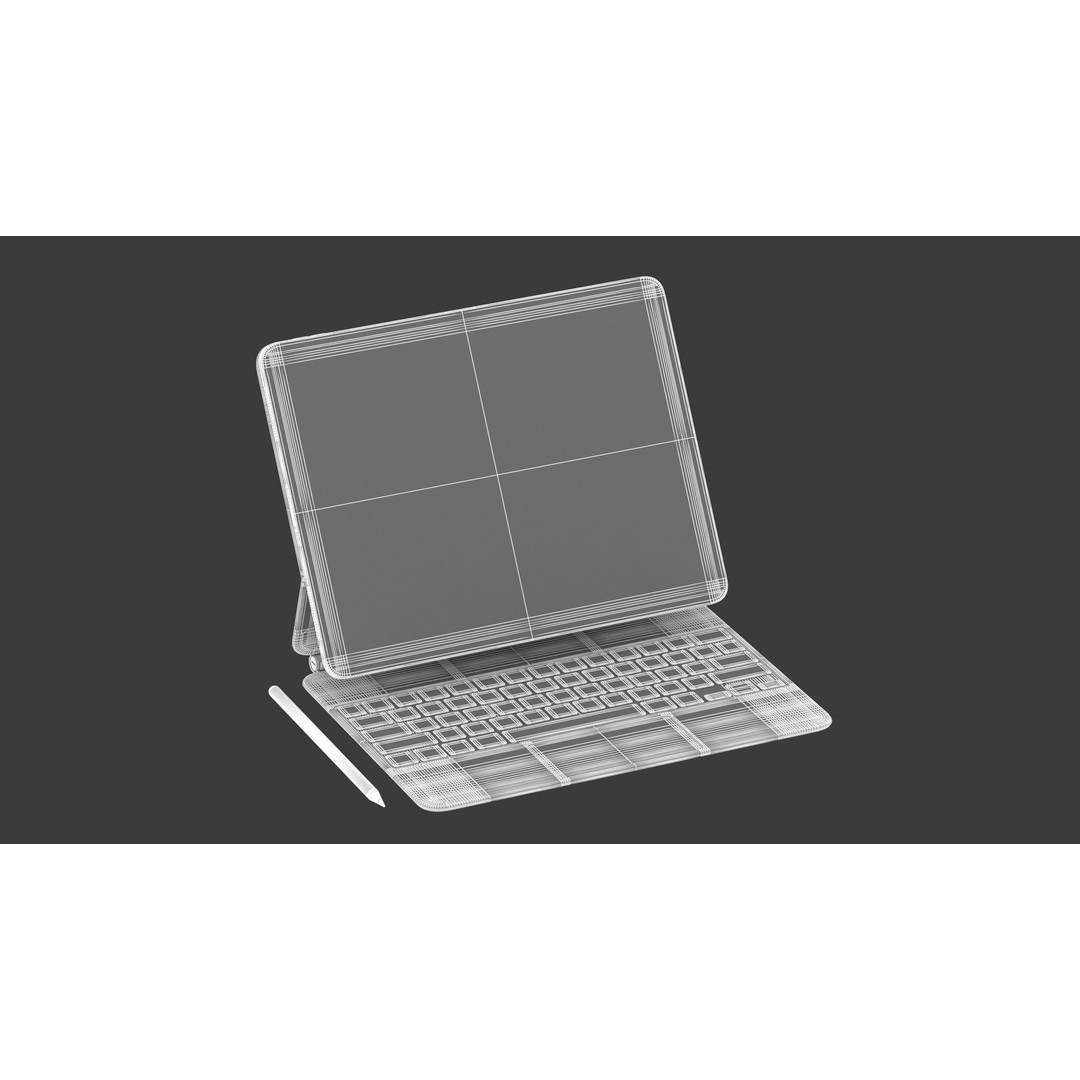 Apple iPad Pro 12 ft 0 in and Magic Keyboard 3D Model – High Quality Game Asset, FBX, OBJ - View 12