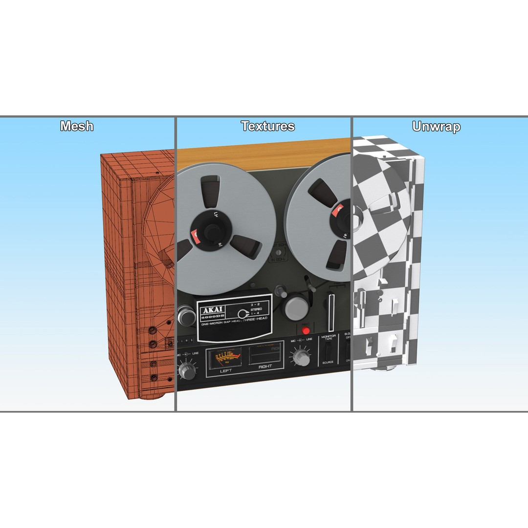 AKAI 4000DS Tape Recorder 3D Model – Vintage Audio Equipment, PBR - View 11