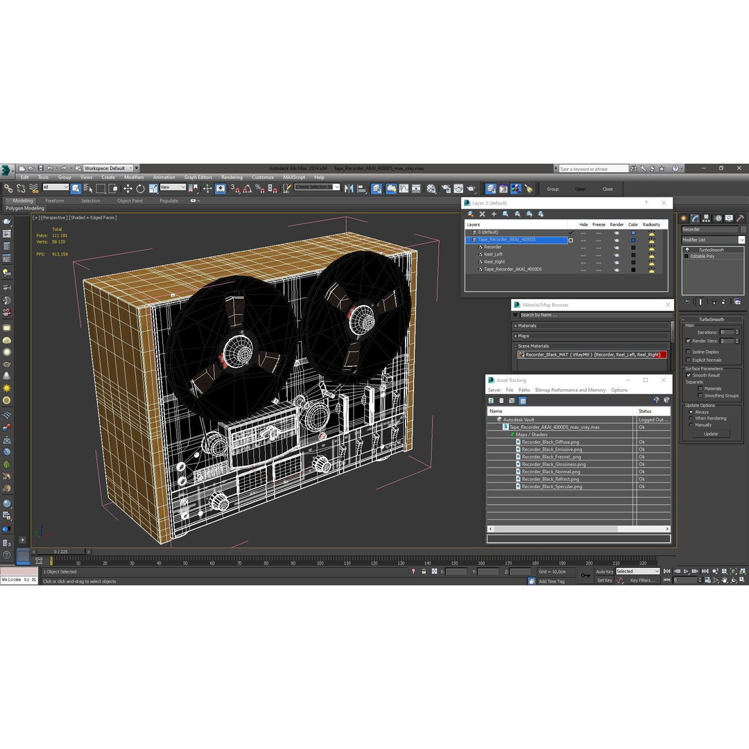 AKAI 4000DS Tape Recorder 3D Model – Vintage Audio Equipment, PBR - View 16