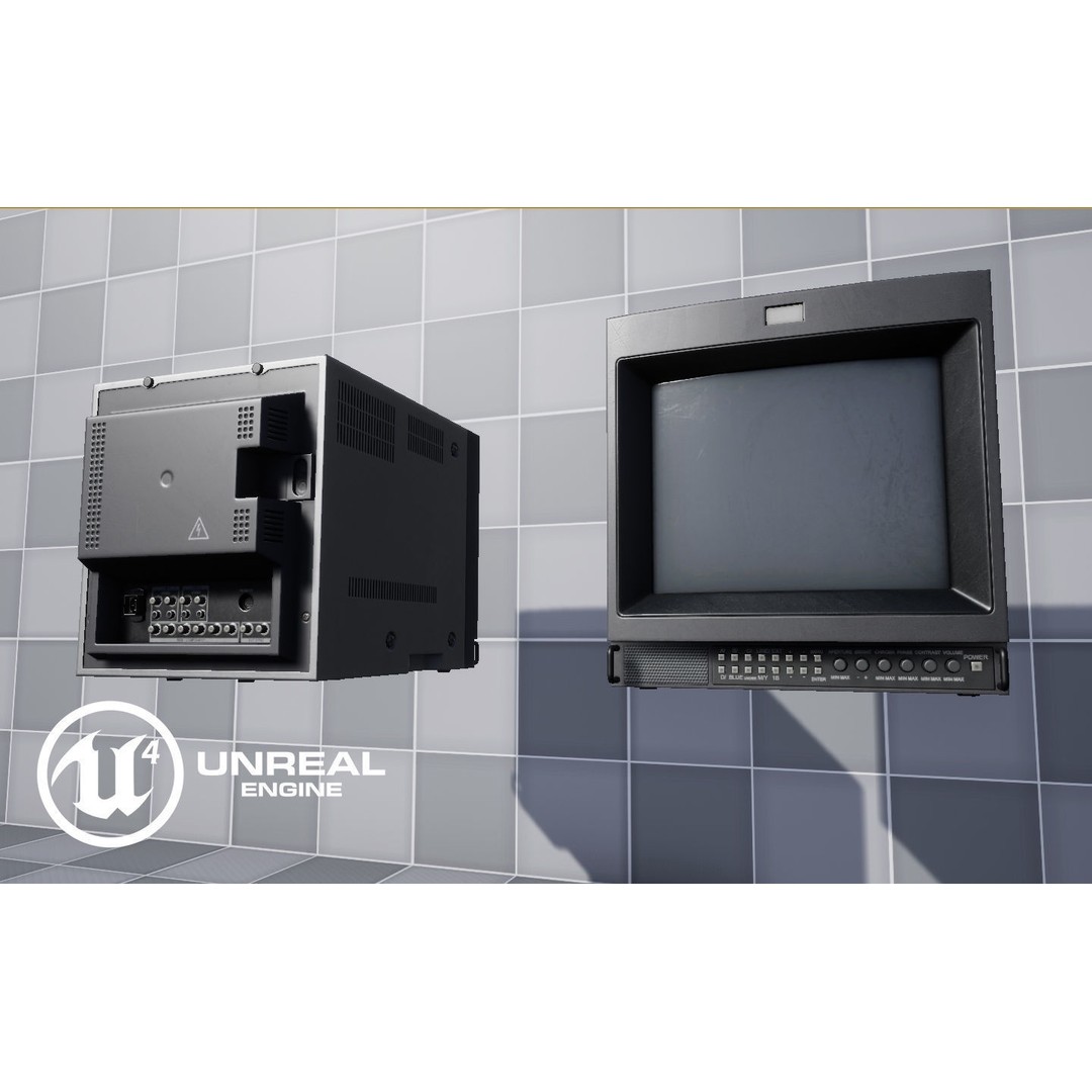 CRT Monitor 3D Model – Low Poly Game Asset, FBX, PBR Textures - View 11