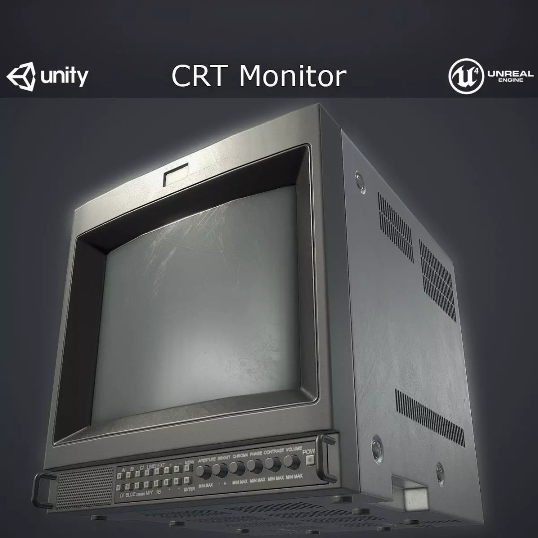 CRT Monitor 3D Model – Low Poly Game Asset, FBX, PBR Textures - View 2
