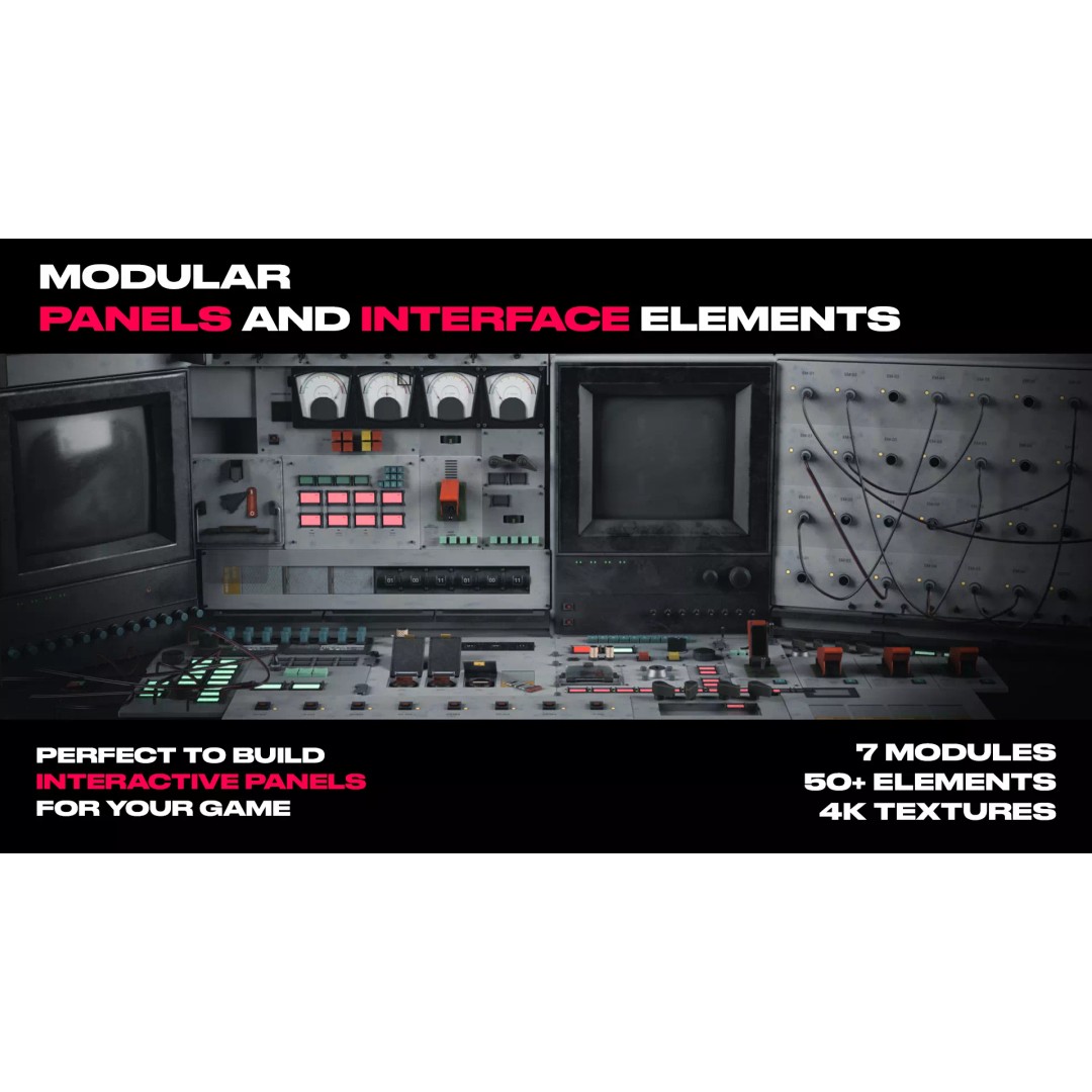 Modular PUI Physical Dashboard Interface Panels 3D Model – Low Poly Game Asset, FBX - View 2