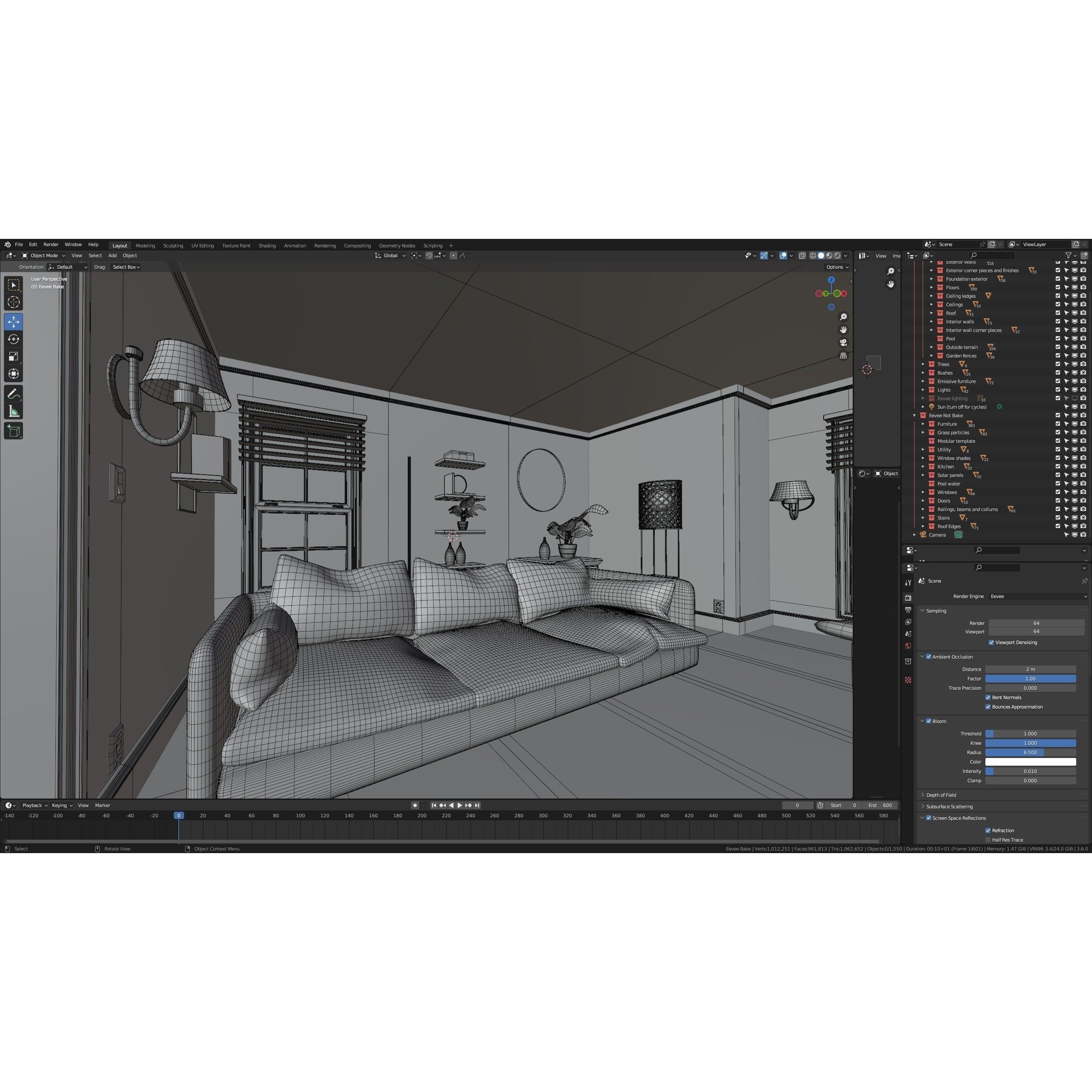 SHC Modular Classic American House - Low-Poly Game-Ready 3D Model - View 49