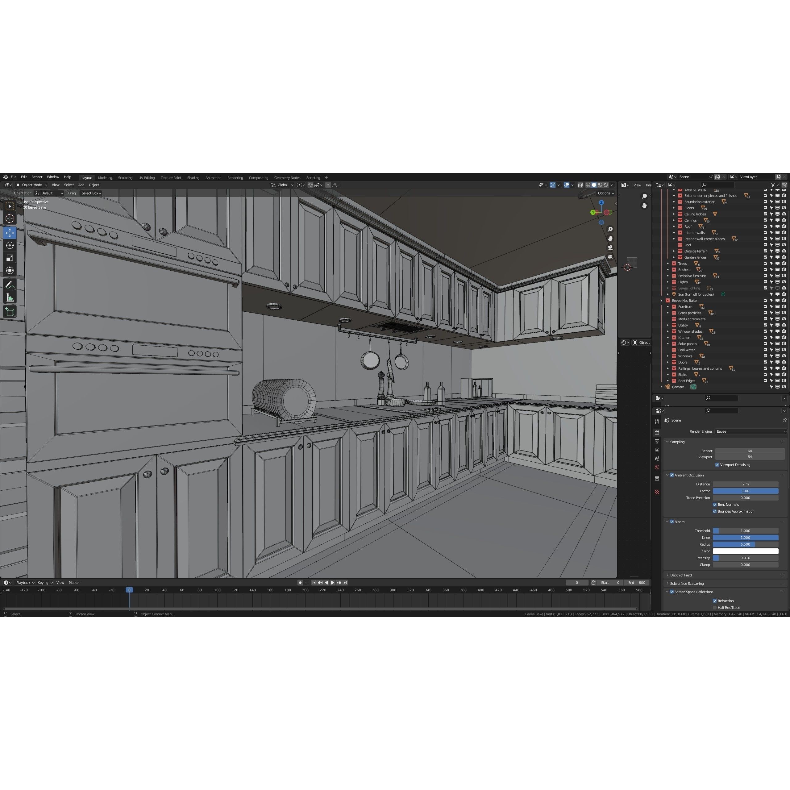 SHC Modular Classic American House - Low-Poly Game-Ready 3D Model - View 50