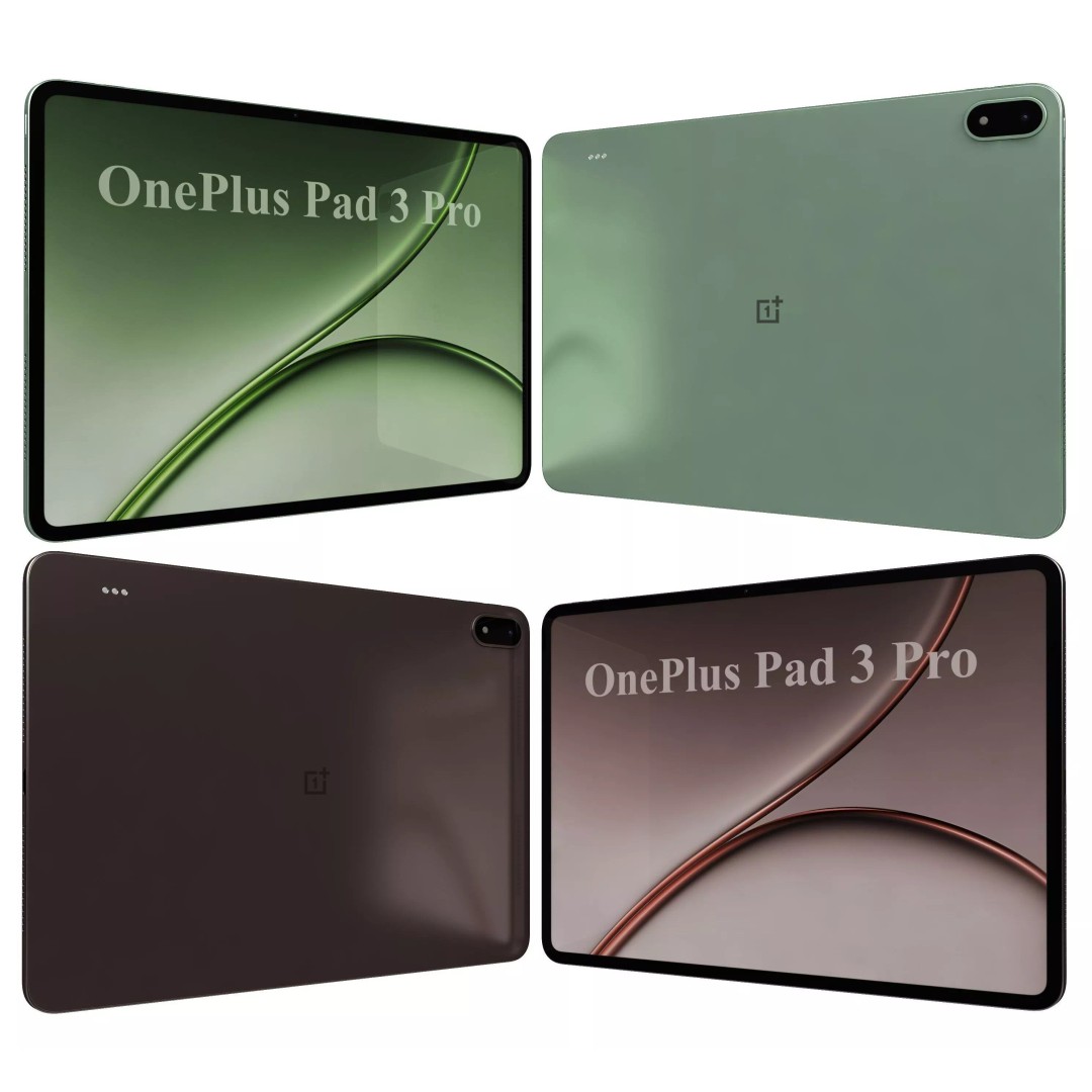 OnePlus Pad 3 Pro 3D Model – Dark Brown & Light Green, V-Ray Materials - View 2